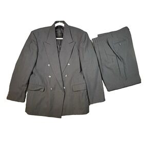 VTG Executive Collection Men's Double Breasted Suit 34x30 Charcoal USA SEE DESCR